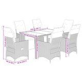 Set Bistrò da Giardino 7 pz con Cuscini in Polyrattan Grigio