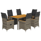 Set Bistrò da Giardino 7 pz con Cuscini in Polyrattan Grigio