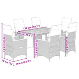 Set Bistrò da Giardino 7 pz con Cuscini in Polyrattan Grigio