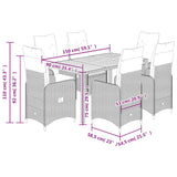 Set Bistrò da Giardino 7 pz con Cuscini in Polyrattan Grigio