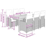 Set Bistrò da Giardino 7 pz con Cuscini in Polyrattan Grigio