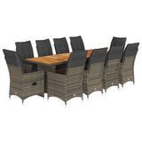 Set Bistrò da Giardino 11 pz con Cuscini in Polyrattan Grigio