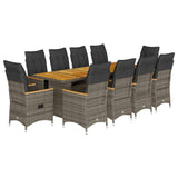 Set Bistrò da Giardino 11 pz con Cuscini in Polyrattan Grigio