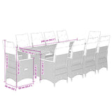 Set Bistrò da Giardino 11 pz con Cuscini in Polyrattan Grigio