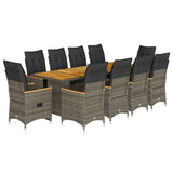 Set Bistrò da Giardino 11 pz con Cuscini in Polyrattan Grigio