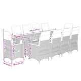 Set Bistrò da Giardino 11 pz con Cuscini in Polyrattan Grigio