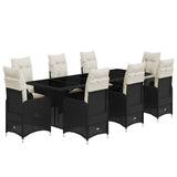 Set Bistrò da Giardino 9 pz con Cuscini in Polyrattan Nero