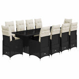 Set da Bistrò da Giardino 11 pz con Cuscini Nero in Polyrattan