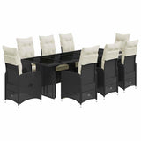 Set Bistrò da Giardino 9 pz con Cuscini in Polyrattan Nero