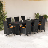 Set da Pranzo da Giardino 9 pz con Cuscini Nero in Polyrattan
