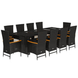 Set da Pranzo da Giardino 11 pz con Cuscini in Polyrattan Nero