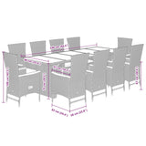 Set da Pranzo da Giardino 11 pz con Cuscini in Polyrattan Nero