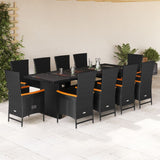 Set da Pranzo da Giardino 11 pz con Cuscini in Polyrattan Nero