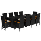 Set da Pranzo da Giardino 11 pz con Cuscini in Polyrattan Nero