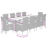 Set da Pranzo da Giardino 11 pz con Cuscini in Polyrattan Nero