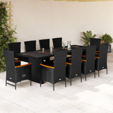 Set da Pranzo da Giardino 11 pz con Cuscini in Polyrattan Nero