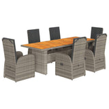 Set da Pranzo da Giardino 7 pz con Cuscini in Polyrattan Grigio