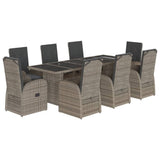 Set da Pranzo da Giardino 9 pz con Cuscini in Polyrattan Grigio