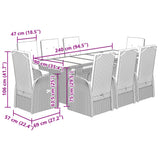Set da Pranzo da Giardino 9 pz con Cuscini in Polyrattan Grigio