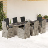 Set da Pranzo da Giardino 9 pz con Cuscini in Polyrattan Grigio