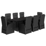 Set da Pranzo da Giardino 9 pz con Cuscini Nero in Polyrattan