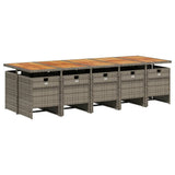 Set da Pranzo da Giardino 11pz con Cuscini in Polyrattan Grigio