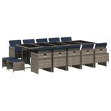 Set da pranzo da giardino da 15 pz con Cuscini in Polyrattan Grigio