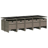 Set da pranzo da giardino da 15 pz con Cuscini in Polyrattan Grigio