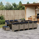 Set da pranzo da giardino da 15 pz con Cuscini in Polyrattan Grigio