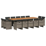 Set da Pranzo da Giardino 15 pz con Cuscini Grigio Polyrattan