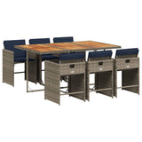 Set da pranzo da giardino da 7 pz con Cuscini in Polyrattan Grigio