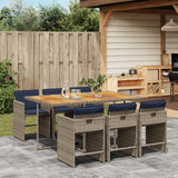 Set da pranzo da giardino da 7 pz con Cuscini in Polyrattan Grigio