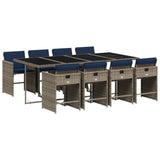 Set da pranzo da giardino da 9 pz con Cuscini in Polyrattan Grigio