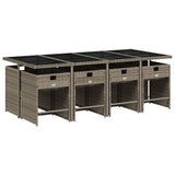 Set da pranzo da giardino da 9 pz con Cuscini in Polyrattan Grigio