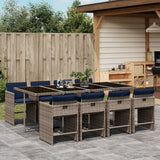 Set da pranzo da giardino da 9 pz con Cuscini in Polyrattan Grigio