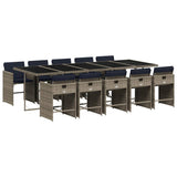 Set da pranzo da giardino da 11 pz con Cuscini in Polyrattan Grigio