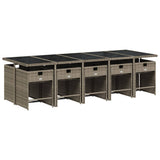 Set da pranzo da giardino da 11 pz con Cuscini in Polyrattan Grigio