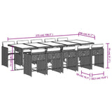 Set da pranzo da giardino da 11 pz con Cuscini in Polyrattan Grigio