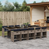 Set da pranzo da giardino da 11 pz con Cuscini in Polyrattan Grigio