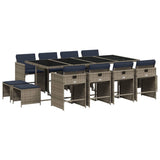 Set da pranzo da giardino da 13 pz con Cuscini in Polyrattan Grigio