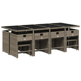 Set da pranzo da giardino da 13 pz con Cuscini in Polyrattan Grigio