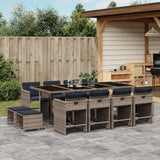 Set da pranzo da giardino da 13 pz con Cuscini in Polyrattan Grigio