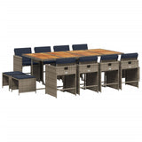 Set da pranzo da giardino da 13 pz con Cuscini in Polyrattan Grigio