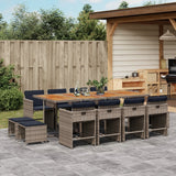 Set da pranzo da giardino da 13 pz con Cuscini in Polyrattan Grigio