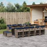 Set da pranzo da giardino da 15 pz con Cuscini in Polyrattan Grigio
