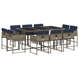 Set da pranzo da giardino da 11 pz con Cuscini in Polyrattan Grigio