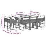 Set da pranzo da giardino da 11 pz con Cuscini in Polyrattan Grigio