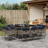 Set da pranzo da giardino da 11 pz con Cuscini in Polyrattan Grigio
