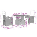 Set da Pranzo da Giardino 3 pz con Cuscini Beige in Polyrattan