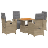 Set da Pranzo da Giardino 5 pz con Cuscini Beige in Polyrattan